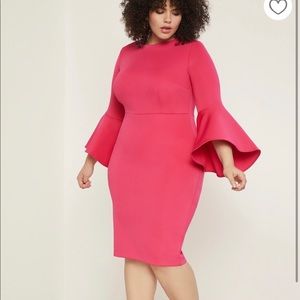 ELOQUII Pink Scuba Dress with Dramatic Sleeve (18)